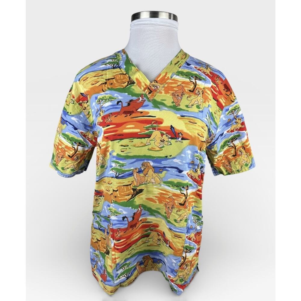 ✨2/$20 Disney Lion King Scrub Top Pumba, Timon, Samba, Nala Nurse CNA V-Neck L - Picture 2 of 13